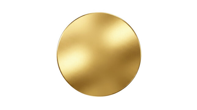 Shiny gold circle icon with a metallic texture and glowing effect isolated on transparent background