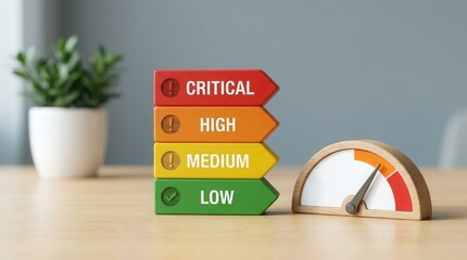 Fototapeta premium Enterprise risk assessment and regulatory compliance evaluation with a risk level gauge.