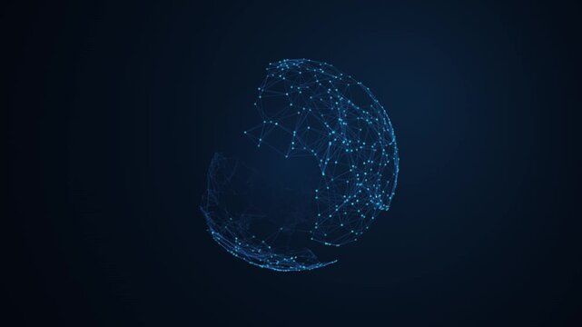 Abstract glowing blue network globe animated in motion