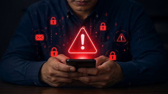 Mobile Cybersecurity Alert and Data Breach Warning Concept with Smartphone Security Risk and Digital Threat Notification