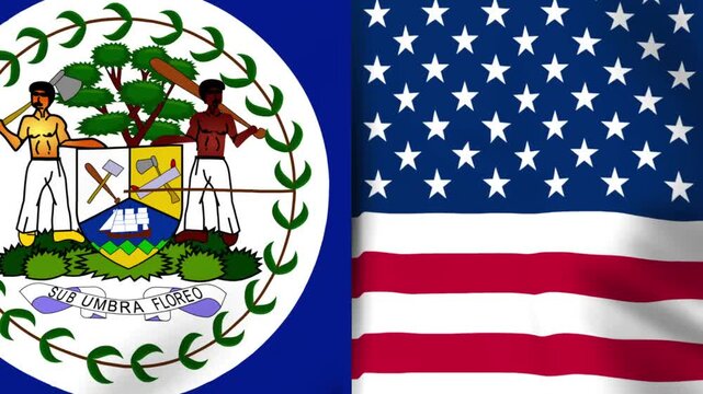 National flags of Belize and the United States of America side by side