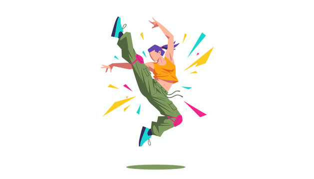 Dynamic vector illustration of a professional breakdancer performing a high kick move with abstract colorful shards.