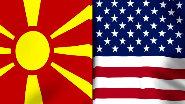 National flags of north macedonia and united states combined together as a symbol of international cooperation and diplomatic partnership