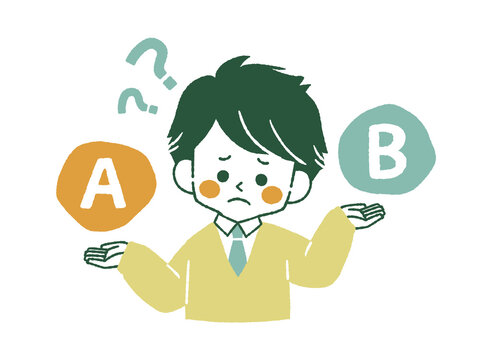 比較をしている困った表情の男子学生
