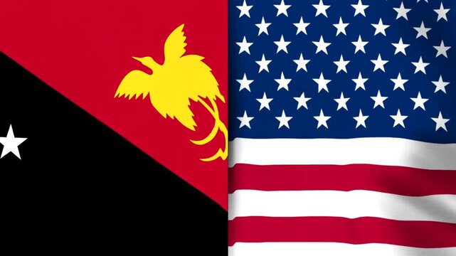 National flags of papua new guinea and united states waving together side by side