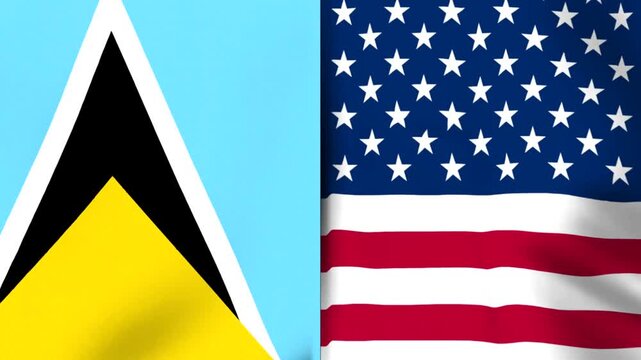 National flags of Saint Lucia and the United States of America side by side representing international cooperation and diplomatic relations