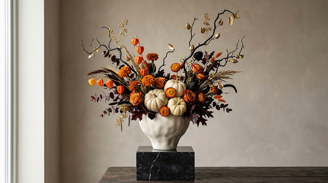 Elegant Halloween floral arrangement in a white vase for festive decor