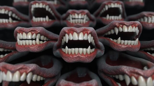 Abstract Animation of Multiple Monster Mouths Opening and Closing