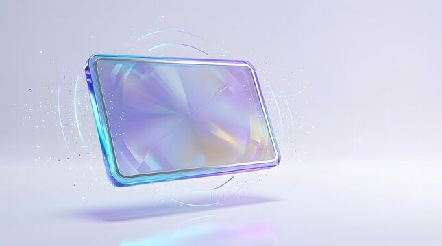A modern floating nfc contactless card displayed with a futuristic glowing light effect against a clean soft studio background