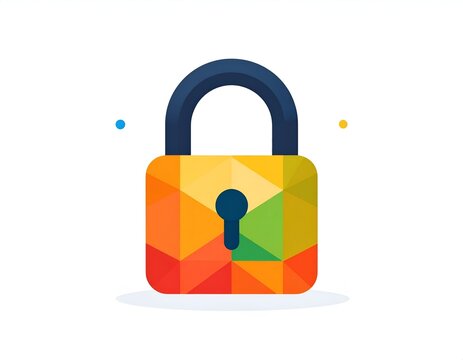 Colorful low poly padlock icon on white background.