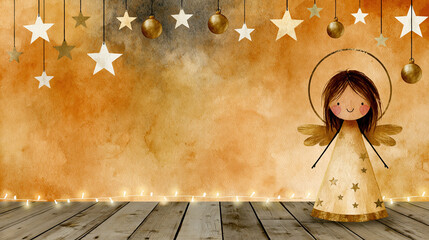 Naklejka premium Cute Christmas Angel Watercolor Background – AI Generative