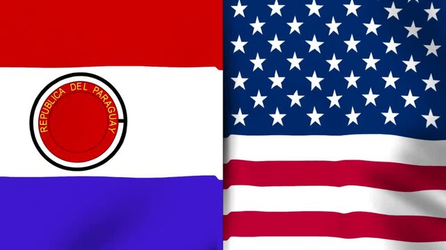 The flags of paraguay and the united states displayed side by side as a patriotic waving fabric concept