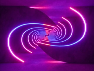 Naklejka premium colorful modern lighting tunnel space, 3d rendering sci-fi concept
