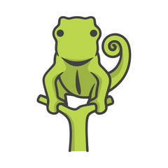 Cartoon chameleon sitting on a branch