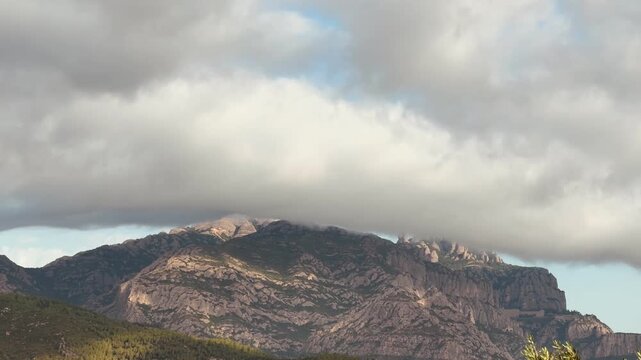 Montserrat Mountain Peaks Covered in Low Clouds, Video