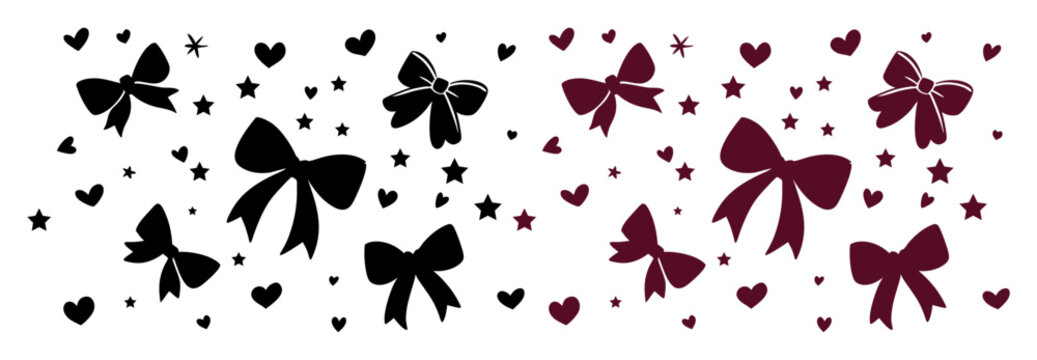 Purple and pink floral silhouettes on white background