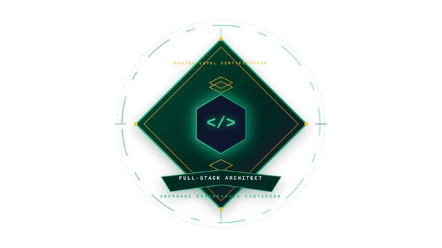 Full Stack Architect Professional Certification Emblem Animated Minimalist Graphic Background
