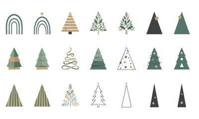Obraz premium Set of Christmas tree line art. Abstract linear christmas tree. Hand drawn christmas trees doodle. Minimalist and elegant Christmas ornament. Vector illustration