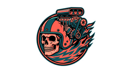 Fototapeta premium Supercharged Engine Helmet Skull Graphic Vector Illustration Isolated on White