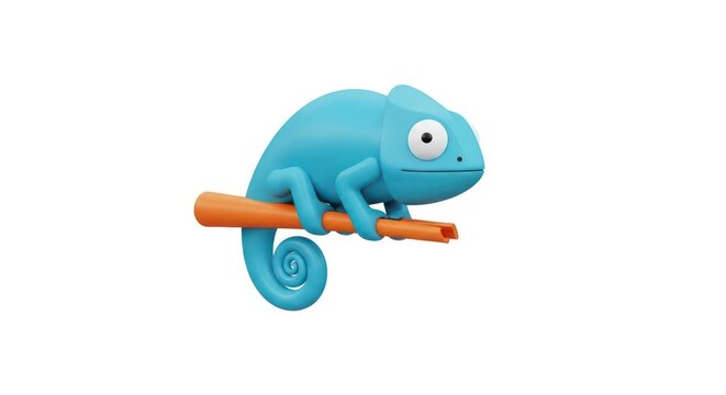 Blue chameleon on a branch looking right.