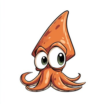 Cute Cartoon Orange Squid Character With Large Eyes In Digital Pixel Art Style Isolated On White