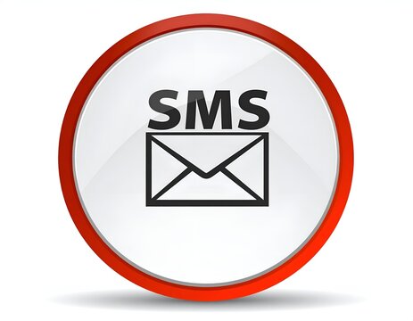 Red glossy button with black SMS envelope icon.