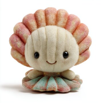 Cute Textured Shell Toy Figurine With Pastel Pink And Teal Accents Against A Clean White Background