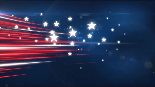 Red and white light streaks with glowing stars on a dark blue background