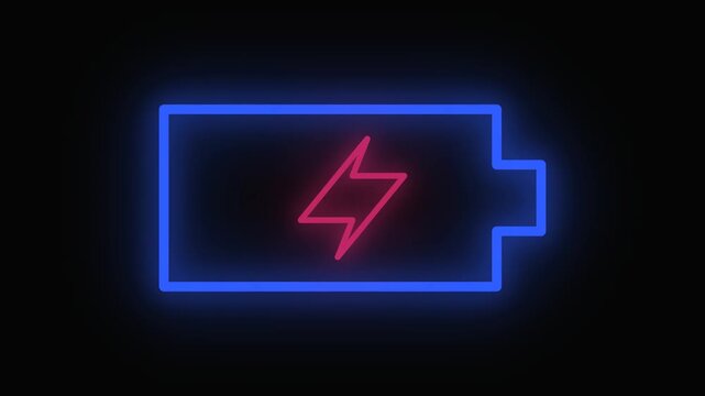 Glowing Neon Battery Icon with Lightning Bolt Power Animation Loop Background