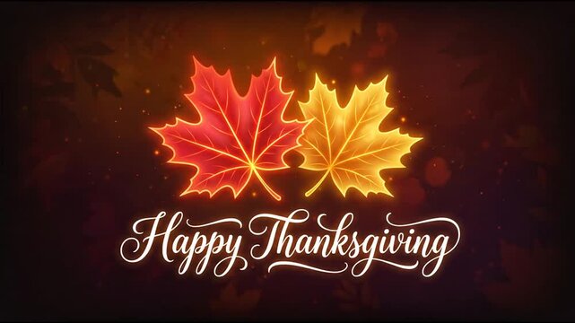 Glowing autumn leaves animation with Happy Thanksgiving holiday greeting text