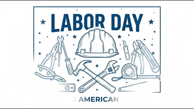 Labor Day Celebration Banner with Construction Tools and Safety Helmet