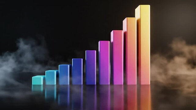 3D stacked column chart with flowing gradient, sequential rise animation