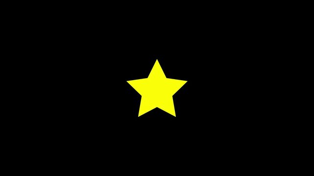 Animated yellow star icon with pulsing burst effect and smooth zoom motion on black background alpha channel isolated element.