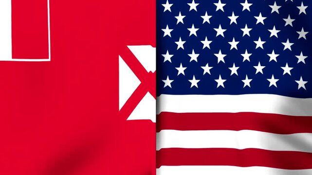 Waving national flags of Wallis and Futuna and the United States side by side