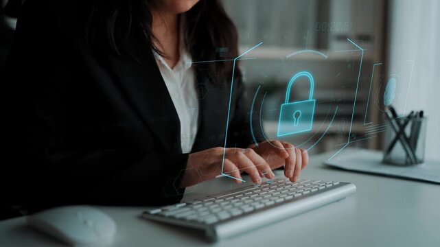 Digital cyber security lock system highlighting data security encryption, cyber password protection, fingerprint ID, cloud storage safety, and cyber security for online access Marrow