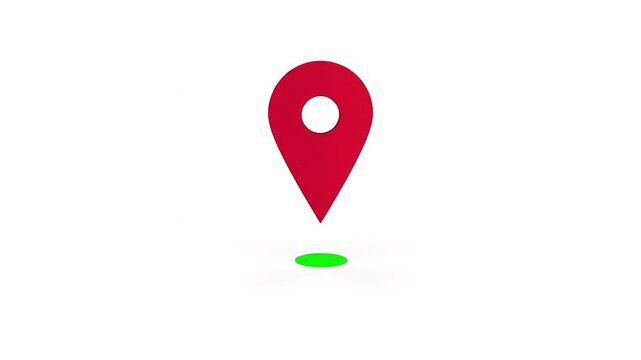 Minimalist red map pin location drop ripple target motion graphic on solid white background