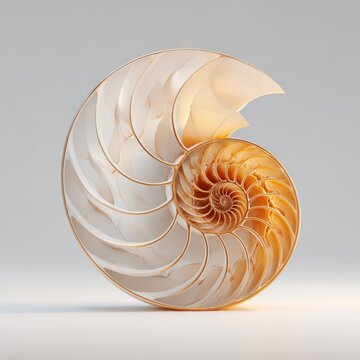 Elegant Golden Nautilus Shell Isolated On A Minimalist Light Grey Background With Soft Lighting