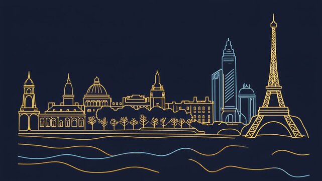 Paris Cityscape Line Art Animation Drawing