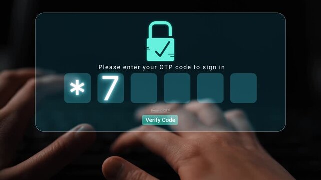 User entering one-time password OTP code on digital interface for secure login verification in a modern technology setting Sigmoid