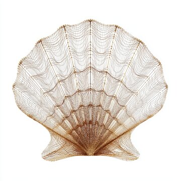 Intricate Golden Scallop Shell Isolated On White Background With Detailed Texture And Warm Lighting