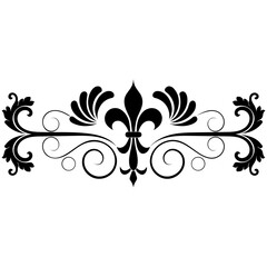 Elegant Black Fleur De Lis Header and Page Divider Ornament for Vintage Certificate and Invitation © LABUNI