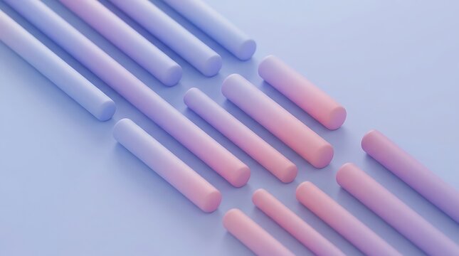 Row of colorful gradient gel pens neatly aligned on light blue background for creative design