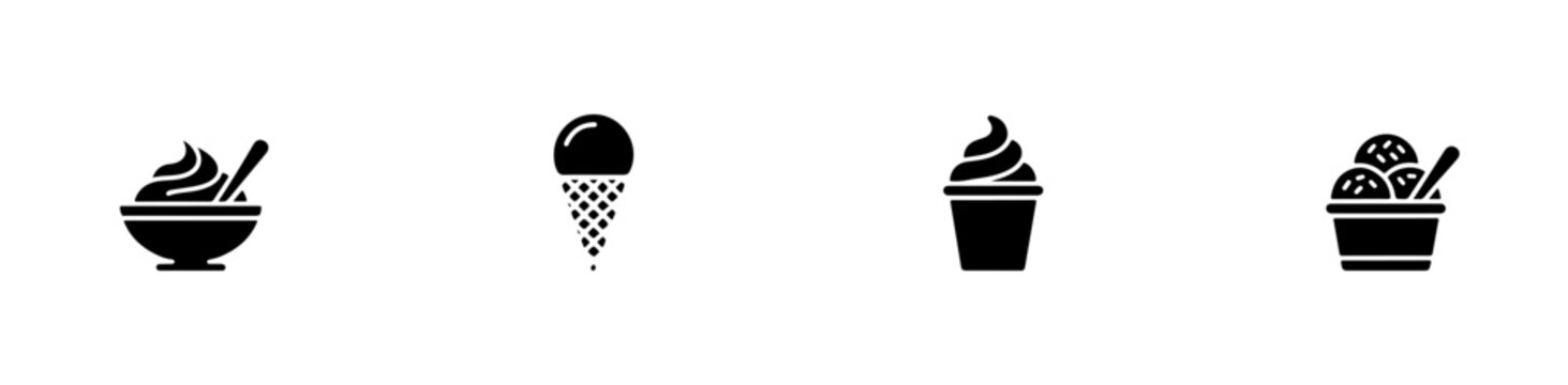 Classic ice cream cup and waffle cone icons for parlor branding and summer snack advertisements.