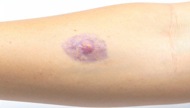 Purple Bruise on Arm with Yellow Ribbed Center