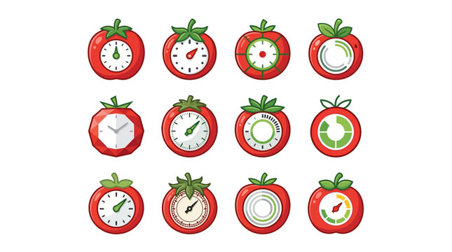 Red tomato kitchen timer dial icons.