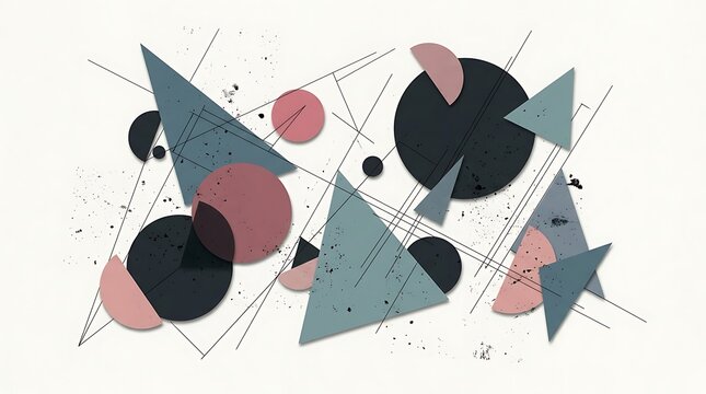 Abstract geometric composition with triangles and circles in muted modern colors