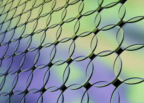Abstract 3d render of interlocking transparent rings on gradient background