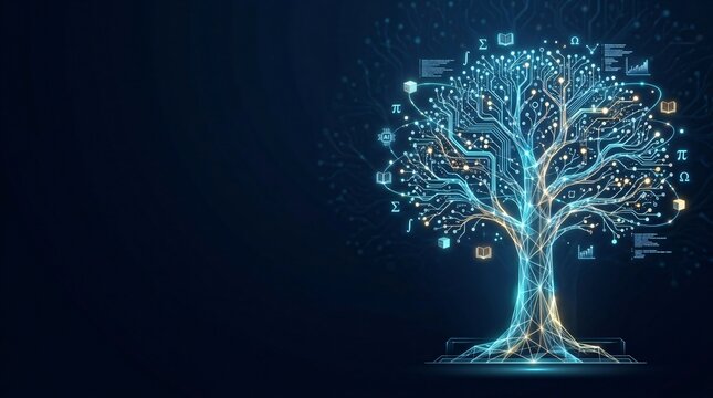 Digital technology tree symbolizing connected data network illustration with technology connection abstract futuristic information intelligence innovation