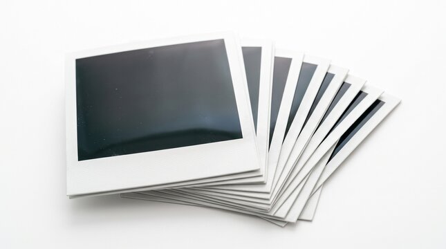 instant film pictures photos photography camera cameras paper white border borders frame frames stack stacked pile blank empty square squares vintage on transparent background