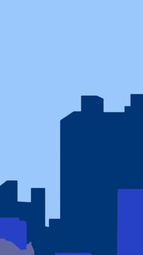 Animation of city and sun on blue background